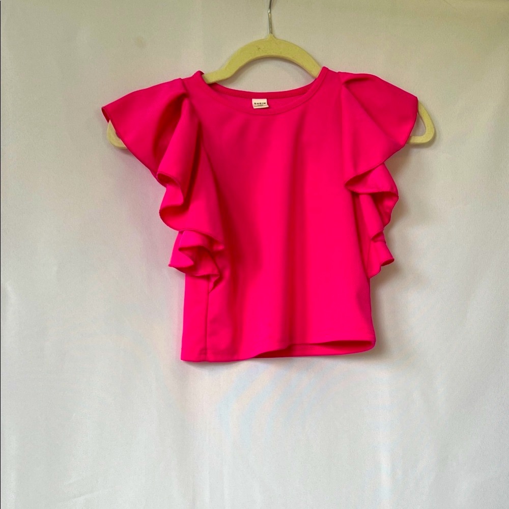 SHEIN Bright Pink Ruffle Sleeve Kids Tee